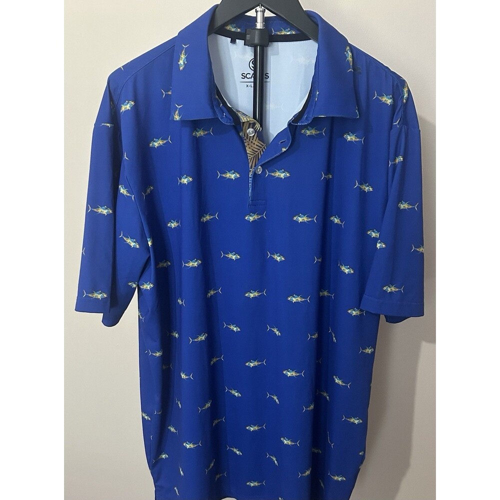 SCALES mens XL performance golf polo shirt sailfish Excellent Condition